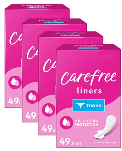 Carefree Slipeinlagen für Damen, unverpackt, geruchlos | Slipeinlagen, Carefree Liner, Tageseinlagen für Frauen, leichte Perioden und Lecks, 196 ct (4 Packungen mit je 49 ct) (Verpackung kann