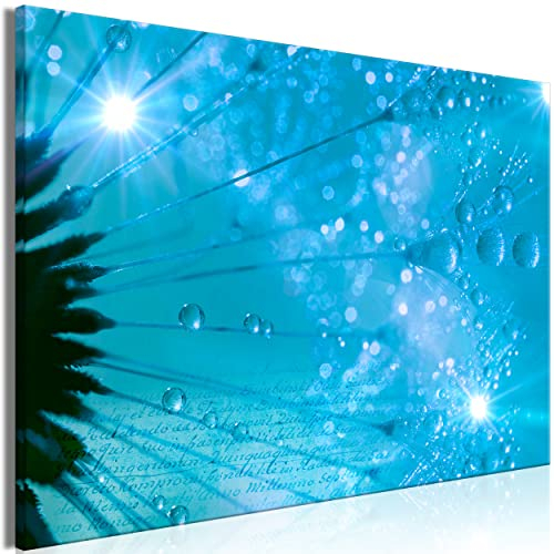 decomonkey Bilder Löwenzahn 120x80 cm 1 Teilig Leinwandbilder Bild auf Leinwand Vlies Wandbild Kunstdruck Wanddeko Wand Wohnzimmer Wanddekoration Deko Abstrakt Pusteblume Aufschrift Tropfen Blau