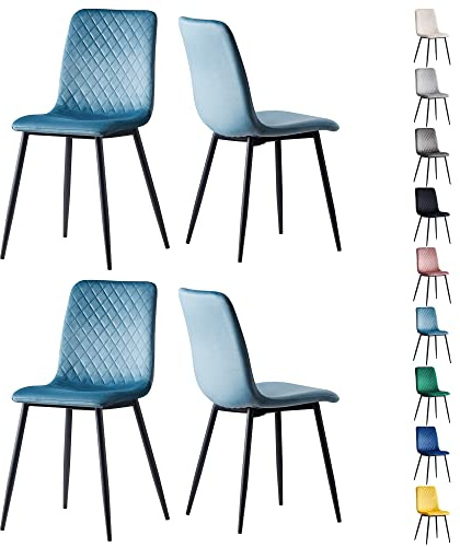 mcc direct Set of 4 Designer Velvet Fabric Dining Chairs Metal Legs Lexi Chairs (Light Blue One)