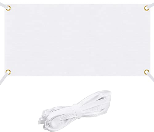 Pinsheng 0,6 x 1,8 m Blanko Banner Weiß, Lackierbar Leeres Banner, Polyester Einfache Weiße Fahnenflagge mit 6 m Hängendem Seil für DIY Painting Outdoor Wandschilder Bussiness Aktivitäten Display