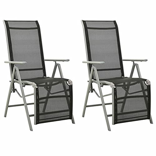 Mogou Garten-Liegestühle 2 STK Gartenmöbel, Balkonstühle, Chair Outdoor, Balkonmöbel, Hochlehner, Essstühle, Balkon Stuhl, Bistrostuhl, Textilene und Aluminium Silbern