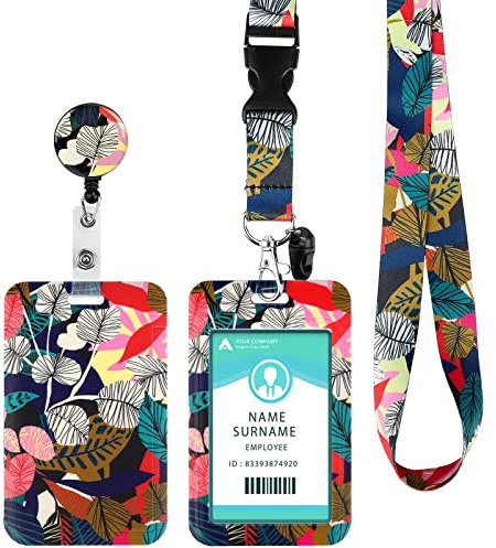 Ausweishülle mit Band, Ausweishalter Ausziehbar, Kartenhalter Ausweis mit Drehbarer Karabinerverschluss, für Frauen, Lehrer, Krankenschwestern, Doktor, Student(Red Leaf)