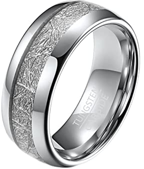 ANAZOZ Wolfram Ringe Eheringe Herren, Verlobungsring Mit Gravur Personalisiert größe 65 Bandring Briet 8mm mit Metallfolie