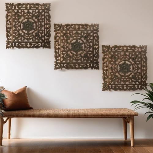 MARRAKESCH 3er Set Wandbild Wanddeko aus Holz 40cm gross Ornament Ajitha Shabby Grau als Orientalische Dekoration