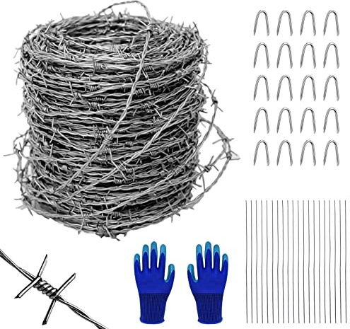 Stacheldraht 1,6 mm x 10 m (32,8 ft), 16 Gauge 4-Punkt stacheldraht verzinkt stacheldraht Zaun,Drahtgeflecht, stacheldraht gegen marder,ideal für Balkongärten oder Bastelarbeiten, Drahtzäune usw