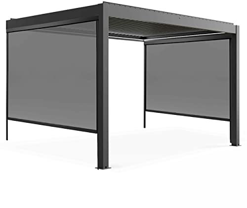Oviala Pergola bioclimatique adossée et motorisée éclairée 3x4m et 2 Stores