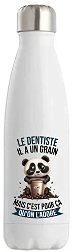 Bouteille Isotherme Le Dentiste Panda Café | Idée Gourde Cadeau Travail Métier Thermos Sport Humour Collègue Homme Anniversaire Noël