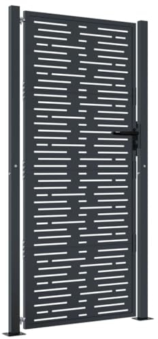 vidaXL Garden Gate 105x180 cm - Anthracite Galvanised Steel with Powder Coating, Laser-Cut Design, Lockable Outdoor Patio Gate