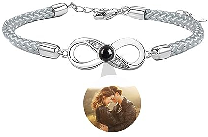 Smallduuck Personalisiertes Paar Foto Armband Unendlichkeits Projektionsarmband Paar Seil Bild Armband Ich liebe dich Armband 100 Sprachen Schmuck für Geburtstag Valentinstag Weihnachten,Stil 3-02