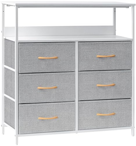 LYNCOHOME Chest of Drawers,Bedroom furniture with 6 Drawers,Storage Organiser with Sturdy Steel Frame and Wood Top, for Bedroom, Living room, Closet.