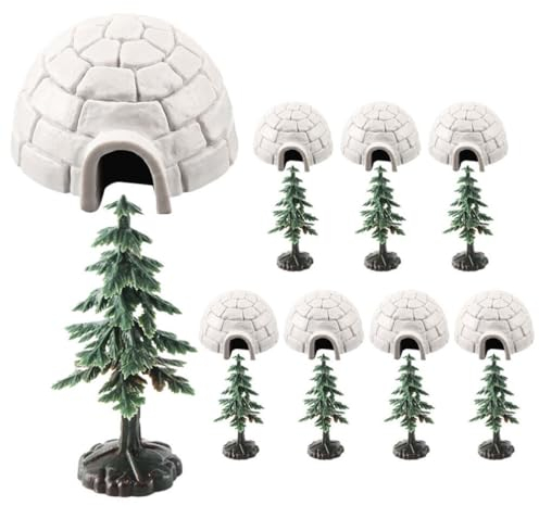 8 Stück Iglu Pavillon Pinguin Figuren Eisbär Deko Arktisches Iglu Pinguin-Figuren Miniatur-Kiefer Mini-Iglu-Eishaus-Modell Eisbär-Iglu-Kuchenaufsatz Frühes Lernspielzeug