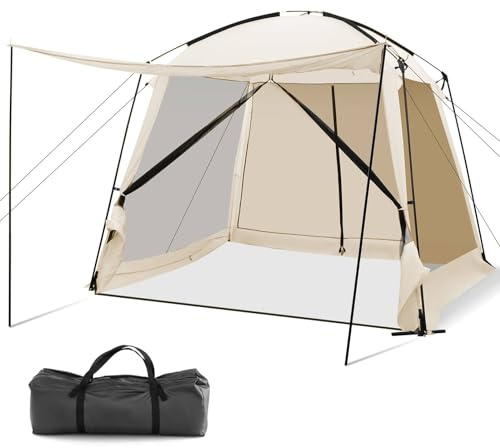 SPOTRAVEL 8 Person Camping Tent, 3 x 3m Screen Canopy Tent Event Shelter | with 4-Side Mesh Wall, 2 Porches, Zippered Door, Carry Bag, Portable Easy Setup Family Dome Tent for Beach Hiking Backpacking