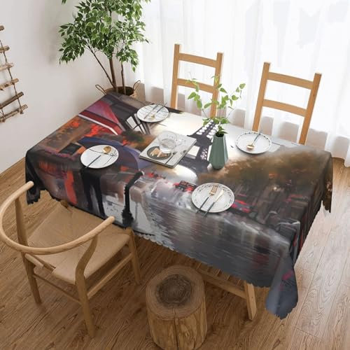 KCGSDEGV Rechteckige Tischdecke, Motiv: Rainy Street In Paris, bedruckt, 183 x 137 cm, wasserdichte Stoff-Tischdecke, waschbare Tischdecken für Küche, Esszimmer, Party