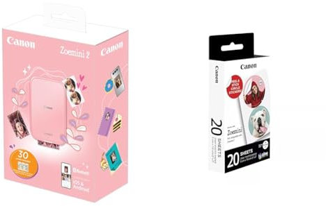 Canon Zoemini 2 Pack Imprimante Photo + 30 Feuilles Assorties, Rose Doré & PAP Rond ZOEMINI ZP2030-2C 20F