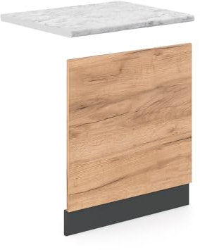Vicco Frontblende R-Line, Geschirrspüler Fronttür, Goldkraft Eiche/Anthrazit, AP Marmor