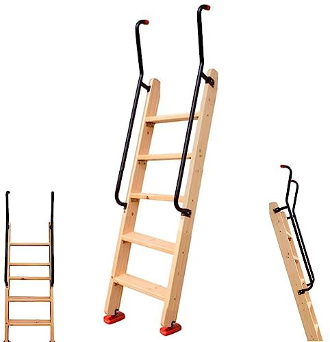 Escalera de Tijera Escalera de Madera con pasamanos Extra Largo, Escalera de Tijera de Repuesto para Biblioteca, Caravana, Remolque, litera, Soporte de Suelo, Escalera para literas (Color: n