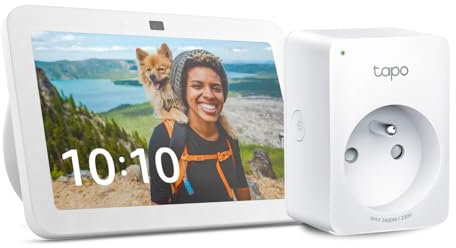 Echo Show 8 (3e génération) | Blanc + Tapo Matter Prise Connectée, Fonctionne avec Alexa - Kit de démarrage Maison connectée