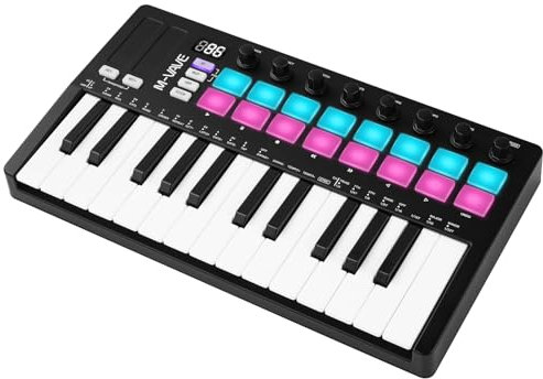 Nikou M-VAVE MIDI Keyboard Controller BT Wireless 25 Key Keyboard Controller, Rechargeable Arranger Keyboard RGB Drum Pad Keyboard for Practice Performance (Black)