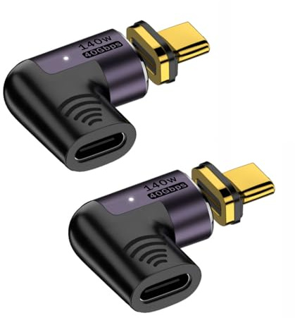 Hsupez 2 Stück USB C Magnetic Adapter, PD 140W, 40Gbps, Type C Magnetic Adapter, Typ C Buchse auf Stecker, 8K@60Hz, Unterstützt Thunderbolt 3/4, Geeignet für Laptops, Mobiltelefone usw