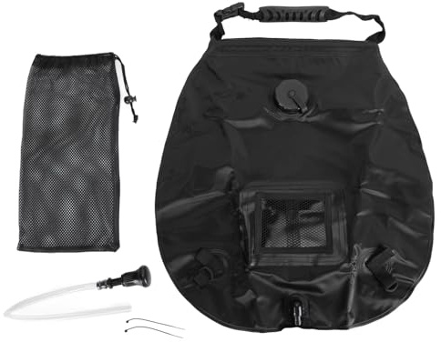 Aoaoy Campingduschtasche, 20 l, Solar-Duschtasche mit Griff, Solarheizung, tragbar, mit Thermometer, auf der Rückseite, für Strand, Wandern, Camping im Freien (schwarz)