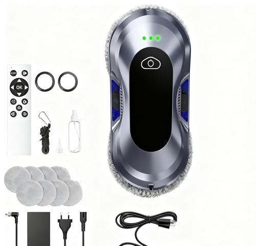 Keero Robot Lavavetri Elettrico 2026 con Doppio Ugello, Aspirazione 6000 Pa, 3 Modalità di Pulizia, Serbatoio Acqua 60 ml, Lavavetri Elettrico per Finestre