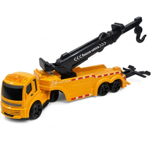 Jouet Camion Remorqueur de Chantier Orange, Véhicule de Dépannage avec Grue Pivotante à 360° et Support Arrière Mobile, Cadeau Voiture de Construction Éducatif pour Garçons et Filles de 3 à 10 Ans