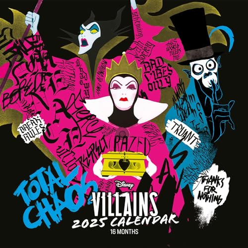 Pyramid – Disney Villains 2025 Broschürenkalender, 30x30cm, Kalender mit den Schurken von Disney, Monatsübersicht, nachhaltig nur mit Papierumschlag