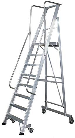 KTL Escalera Plegable con Plataforma y guardacuerpos 8 peldaños móvil Profesional Serie 2XL-s