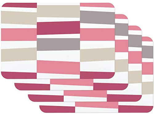 Vénilia Tischset Black Jack Pink, Platzset für Esszimmer, Esstischmatten, Telleruntersetzer, Platzdeckchen, abwischbar, lebensmittelecht, 45 x 30 cm, 4 Stück