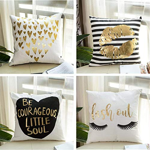 Lindong Dekorativ Kissenbezug 4-er Set Gold Folie Druck Kissen Fall für Sofa Dekokissen Couchkissen 45 * 45cm (45 * 45cm, Gold-2)
