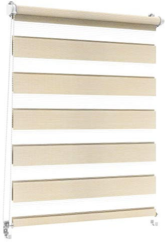 Sonnenschutz-HH - Doppelrollo Klemmfix ohne bohren Duo-Rollo Kettenzugrollo Seitenzugrollo AUSSENMAß Breite 110 x 150 cm Höhe - Leinen-Struktur beige
