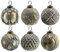 AuldHome Bauernhaus-Kugel-Ornamente (6 Stück, Silbergrau); Metall-Glaskugel im Vintage-Stil, Weihnachtsdekoration