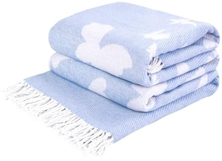 LYHome Baumwolldecke - Tagesdecke Kuscheldecke & Überwurfdecke, Bettdecke Sofadecke Couchdecke & Wohnzimmerdecke, Decken Couch, Baumwolle Plaid Decke Sofa Große (140x200 cm | Hellblau Schmetterlinge)