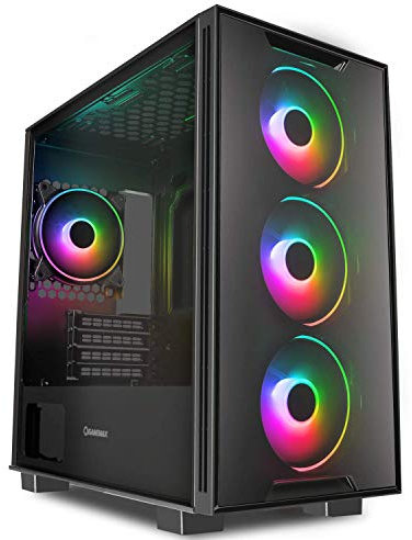 GameMax Commando Tempered Glass ARGB PC Gaming Case, M-ATX, 4 x GameMax Razor ARGB Fans Included, Mobo Sync, TG Front & Side Panel, 6 Fan Support, Water-Cooling Support, For Home & Office Use | Black