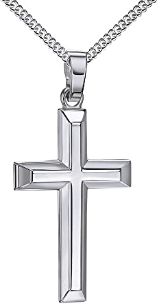 JEVELION Kreuz Kette Kreuz-Anhänger 925 Sterlingsilber für Damen und Herren Hochglanz poliert mit 3D-Effekt als Ketten-Anhänger + Schmuck-Etui Mit Kette 925 Silber - Kettenlänge 45 cm.
