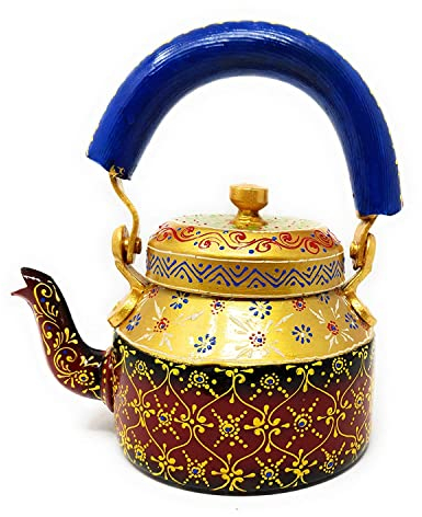 Crafting with Love a Beautiful Statuette traditionnelle peinte à la main colorée en aluminium décorative pour théier, théière, couleur dorée (8 x 6 x 8)