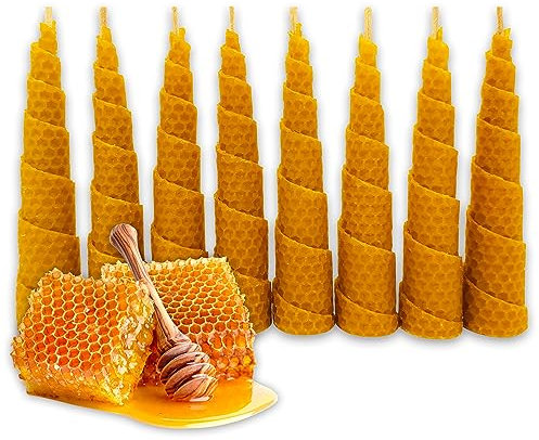 LAMARE 8 Velas de Miel de Abeja Natural 100% Cera de Abeja Hechas a Mano Sin Parafina - Ritual Mágico Buena Suerte 11/22 - Velas Decorativas - Perfectas para regalo (15 cm x 3 cm)