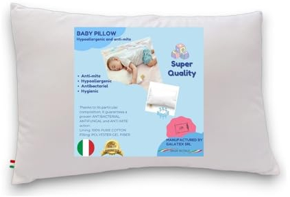 GM Kissen 40x60 Babybett Kissen Atmungsaktive Hypoallergene Anti-Milben-Kissen mit 100% Italienischer Baumwolle Abdeckung Made in Italy