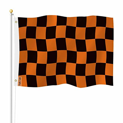 Yekiua Schachbrettflagge, 7,6 x 12,7 cm, kariert, Rennsport, UV-beständig, lebendige Farben, Leinwandkopf, doppelt genähte Flagge mit Messingösen, Orange / Schwarz