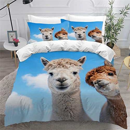 POLAPA Bettwäsche Set Erwachsener Alpaka Bettbezug mit ReißVerschluss 3D Motiv Süße Tiere Leicht Mikrofaser Bettwäsche 220x240 mit 2 Kissenbezug 80x80 Weich Pflegeleicht Betten Set