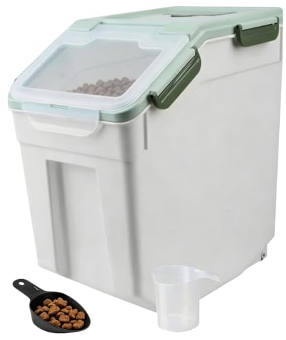 ANMOO Airtight Dog Food Storage Container 10KG, Large Pet Food Bin with Measuring Scoop & Wheels, Locking Lid, BPA-Free, for Dog Cat Food, Rice, Flour (Green)