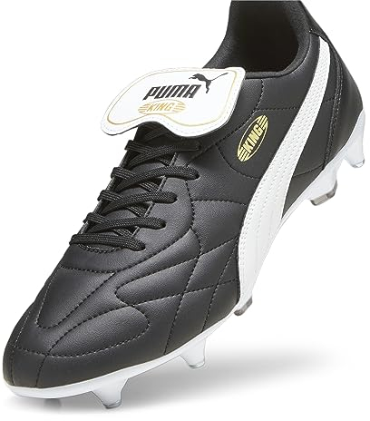 PUMA Unisex King Top Mxsg Soccer Shoe, Black White Gold, 44.5 EU