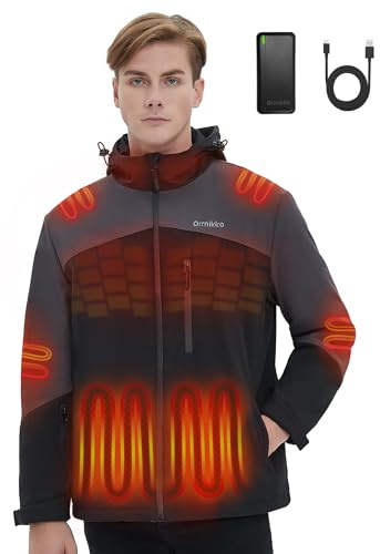 ORRNIKKO Mens Heated Jacket with Battery Pack - 20000mAh 7.4V Rechargeable Winter Work Self Electric Jacket with Hood-XXL