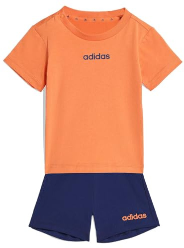 adidas Unisex Baby ESSENTIALS LINEAR LOGO T-SHIRT SET, Dusky Orange/dark blue/dark blue, 18-24 Months