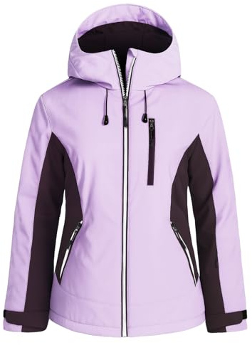 GEMYSE Damen Skijacke Wasserdichte Winterjacke Winddichte Schneejacke Warme Snowboardjacke Isoliert mit Kapuze(Eislila mit Morgengrau-Lila,M)