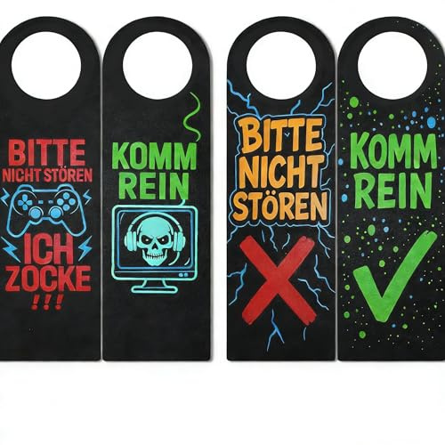 LOLANIUT 4er Set Bitte Nicht Stören Ich Zocke oder Komm Rein Türanhänger aus Filz, Gaming Zimmer Deko und Geschenkidee zum Geburtstag für Gamer und Gaming Fans