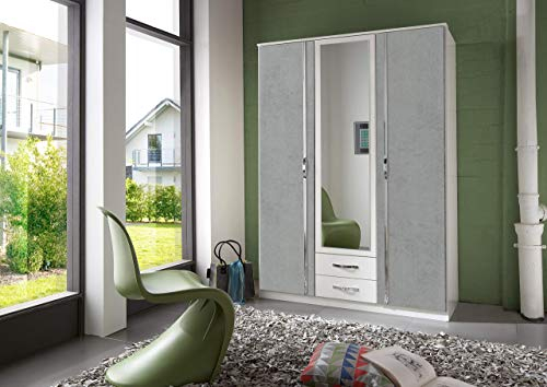 Wimex 75484 Kleiderschrank/ Drehtürenschrank Duo, 3 Türen, 2 Schubladen, (B/H/T) 135 x 198 x 58 cm, Weiß/ Lichtgrau
