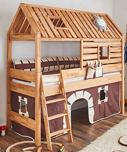 Froschkoenig24 Spielbett Tom´s Hütte 20597 Hochbett Kinderbett Stoffset Burg, Matratze:ohne