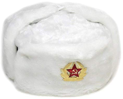 Generic Russisch Trapper Hut Sowjetisch Abzeichen Kunst Pelz Uschanka Kosaken Laschen (L (58-59 cm) Weiß)