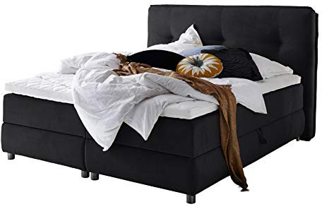 Atlantic Home Collection TILO Boxspringbett inklusive Topper (Härtegrad H2) und Stauraumfunktion beidseitig, schwarz, 200 x 200 cm